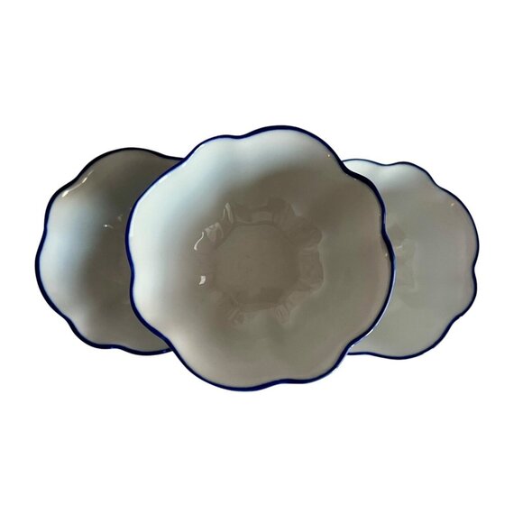 Set/3 Handpainted Fish Bowl Scalloped Edge Made in Brazil 4.5"D x 2"H Blue White - Picture 11 of 14